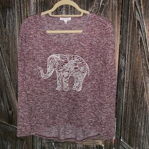 Aeropostale Maroon Elephant Graphic Long Sleeve Tee